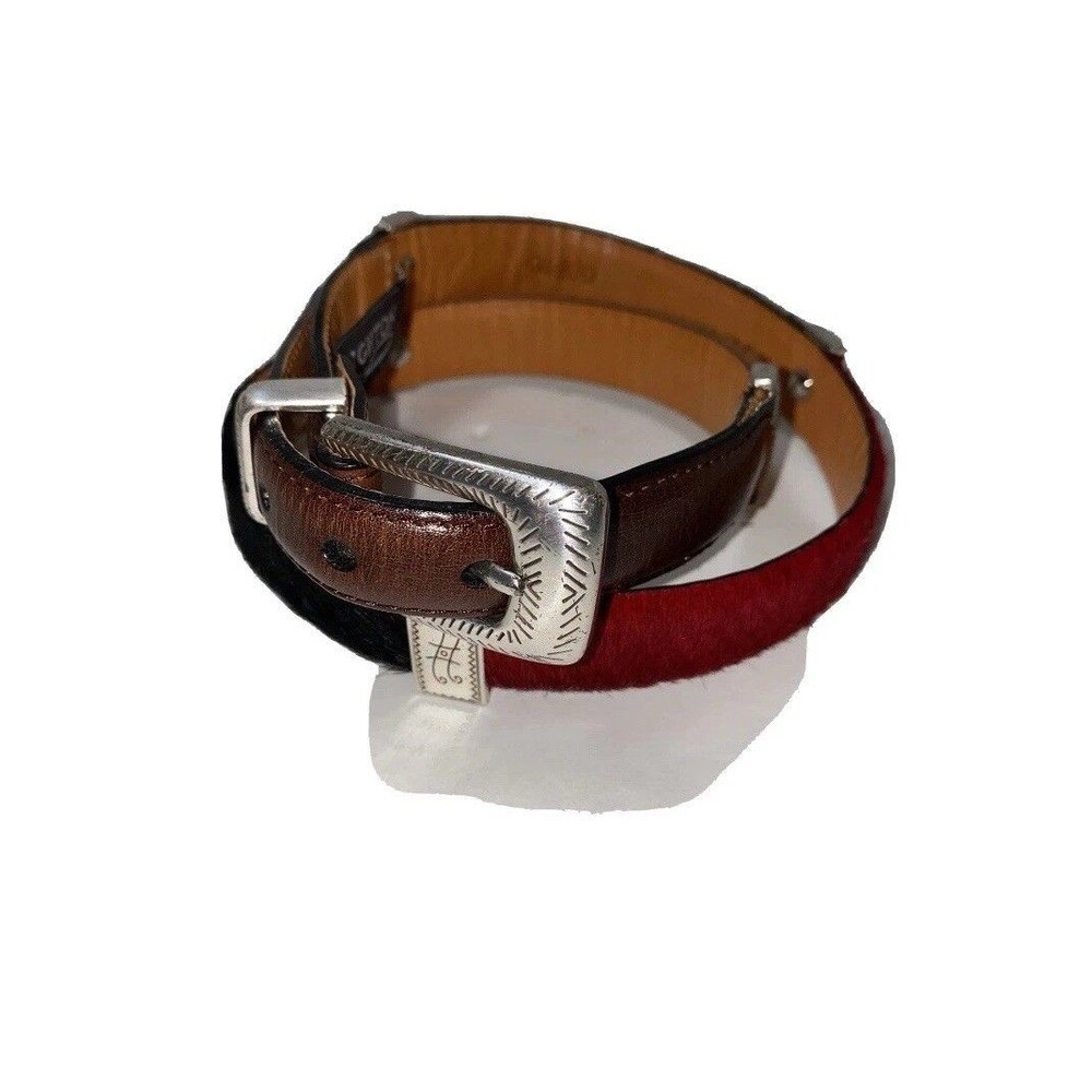 Brighton Multi Color Calf Hair Leather Belt Silver Hardware Boho Medium